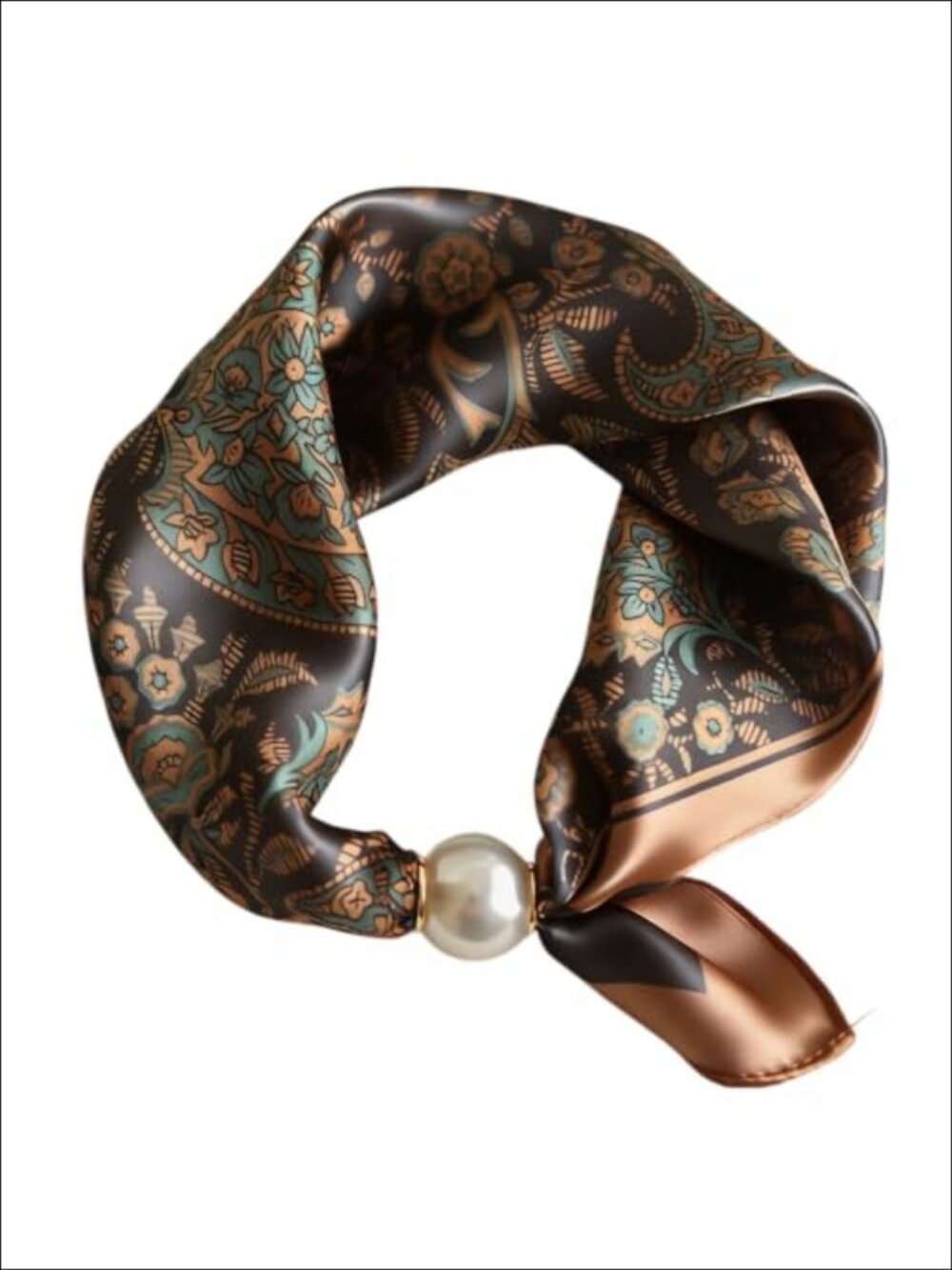 Satin Silk Scarf Magnetic Pearl Buckle Neck Tie Neckerchief Headscarf